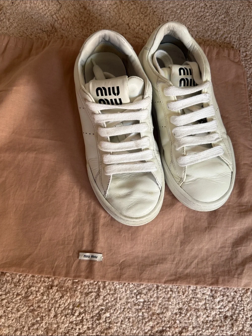 💞 Miu Miu White Leather Low Top Sneakers with Logo